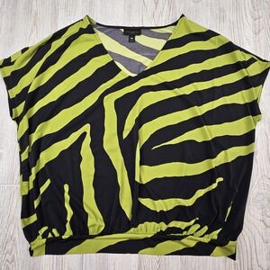 Worthington Shirt‎ Womens PXL Green Black Zebra Print Short Sleeve Stretch Top